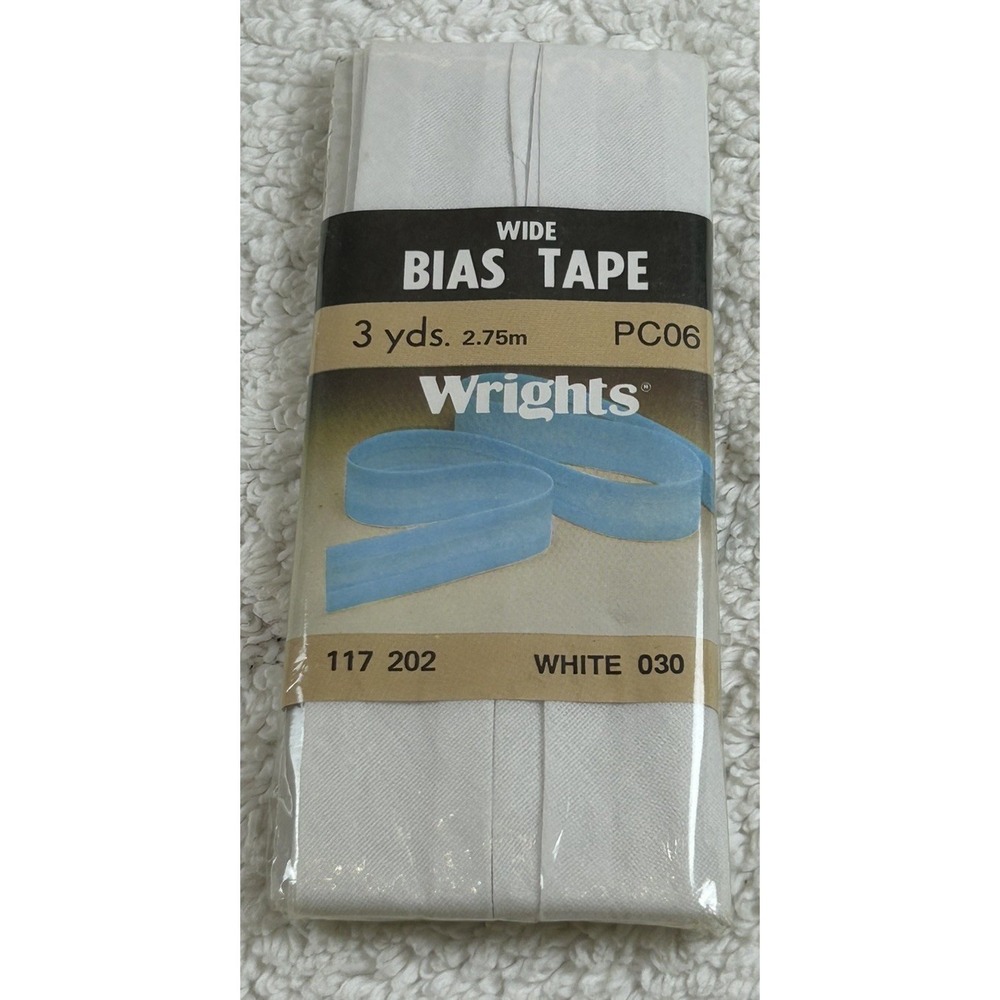 NOS 1986 Wrights Wide Bias Tape WHITE 030 - 117 202 - 3 Yds 1 Pkg Sealed